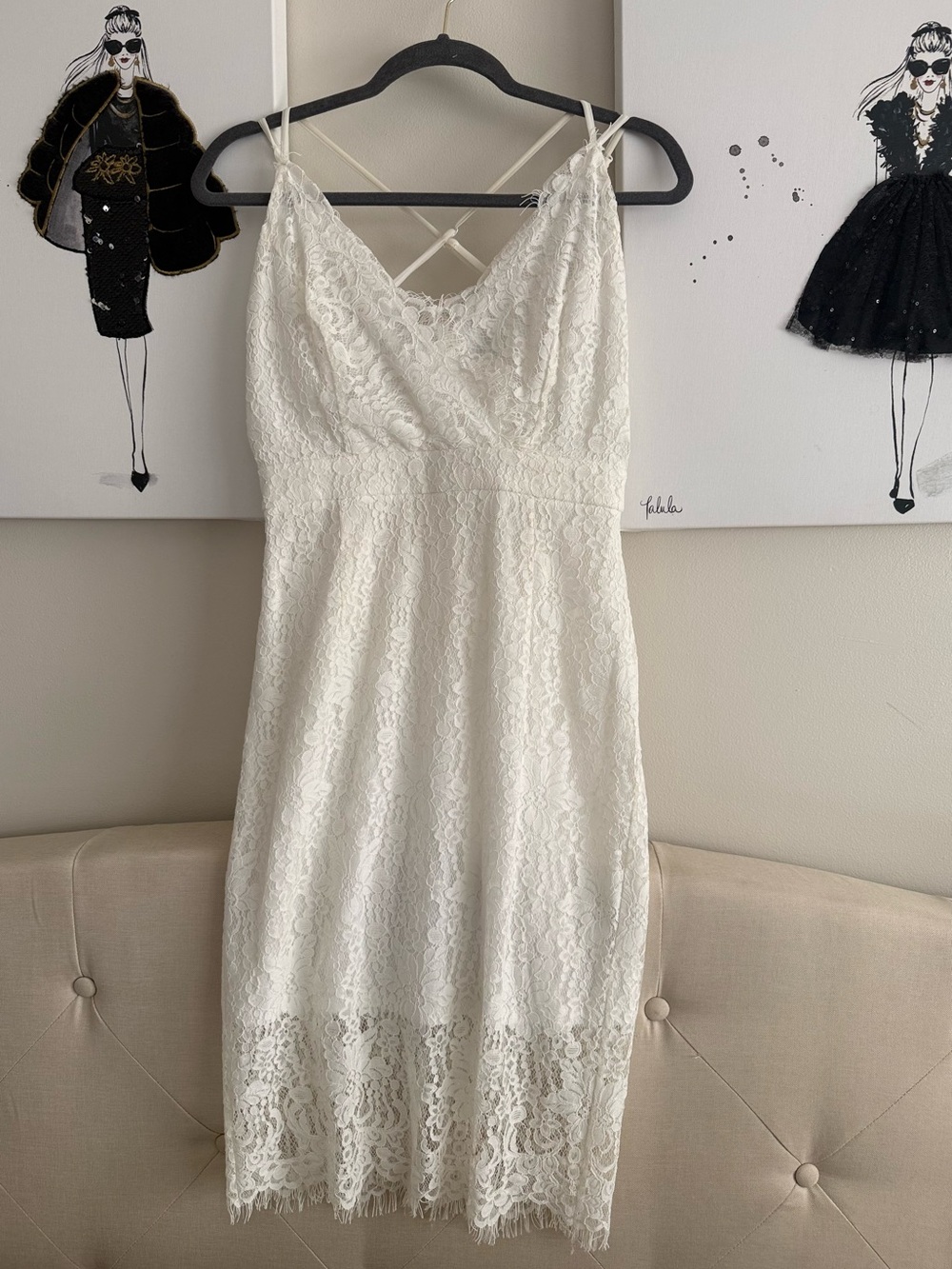 White Lace Slip Dress with Crisscross Straps